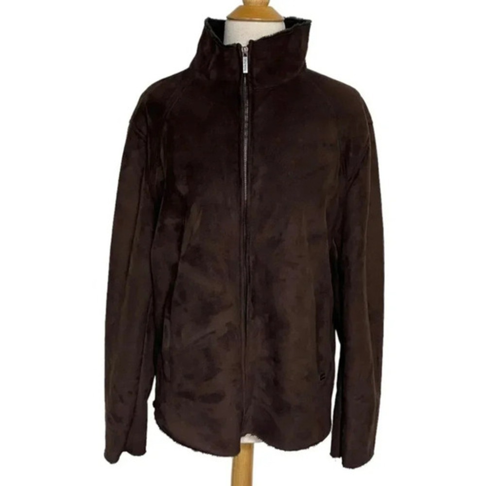 Calvin Klein Women Faux Suede Fur Lined Full Zip Jacket Brown Size‎ S
